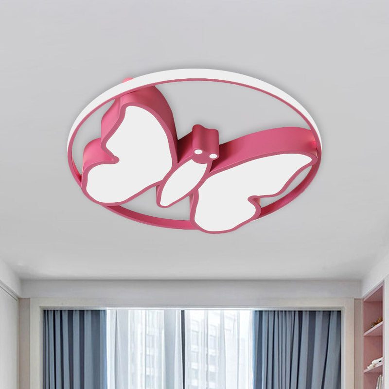 Butterfly Flush Mount Light Kids Acrylique Blanc / Rose / Blue LED Ceiling Fixture with Glow Hoop in Warm / White Light