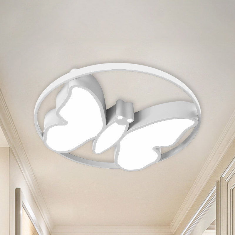 Butterfly Flush Mount Light Kids Acrylique Blanc / Rose / Blue LED Ceiling Fixture with Glow Hoop in Warm / White Light