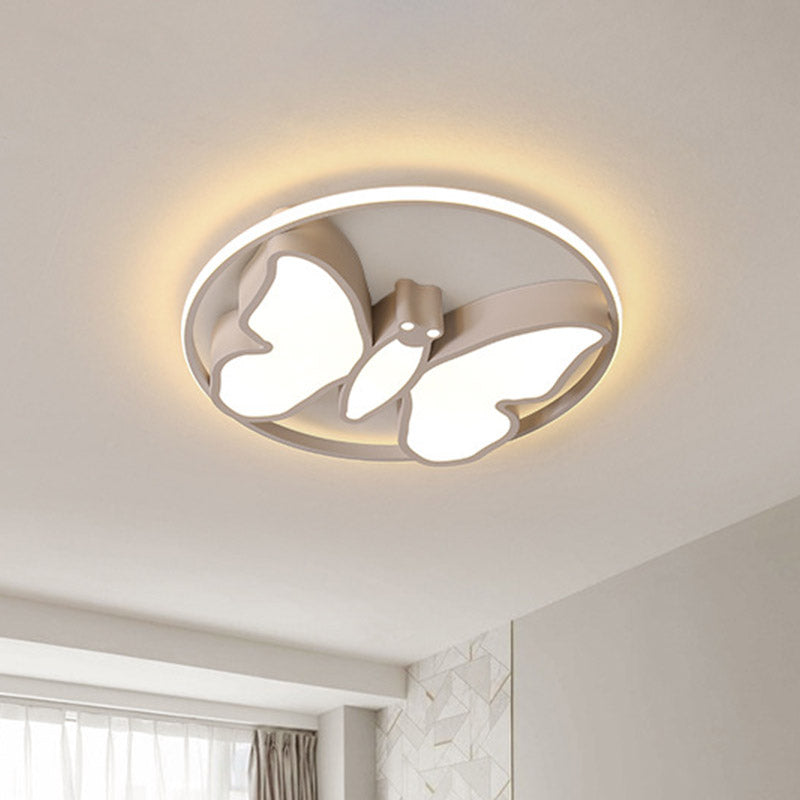 Butterfly Flush Mount Light Kids Acrylique Blanc / Rose / Blue LED Ceiling Fixture with Glow Hoop in Warm / White Light