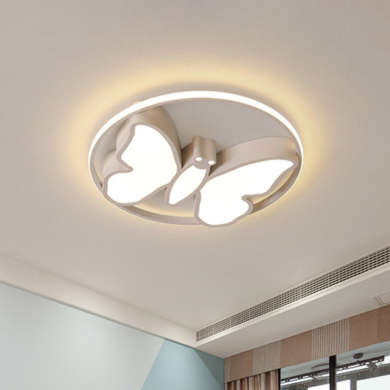 Butterfly Flush Mount Light Kids Acrylique Blanc / Rose / Blue LED Ceiling Fixture with Glow Hoop in Warm / White Light