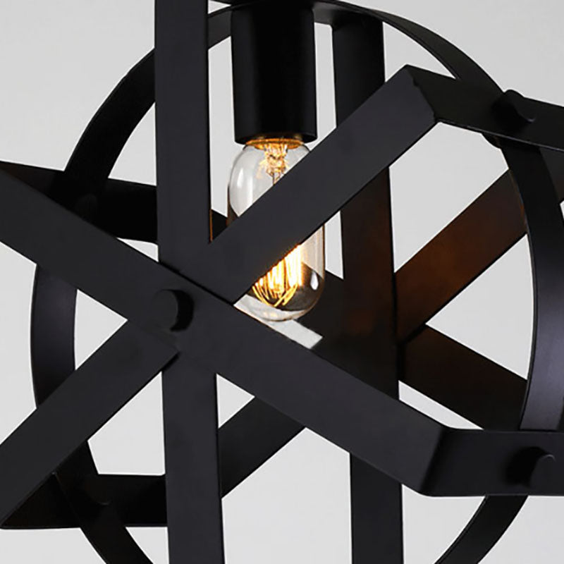 Industriële riem rond hangende lamp met verstelbare ketting 1 kop metalen hanger plafondlicht in zwart