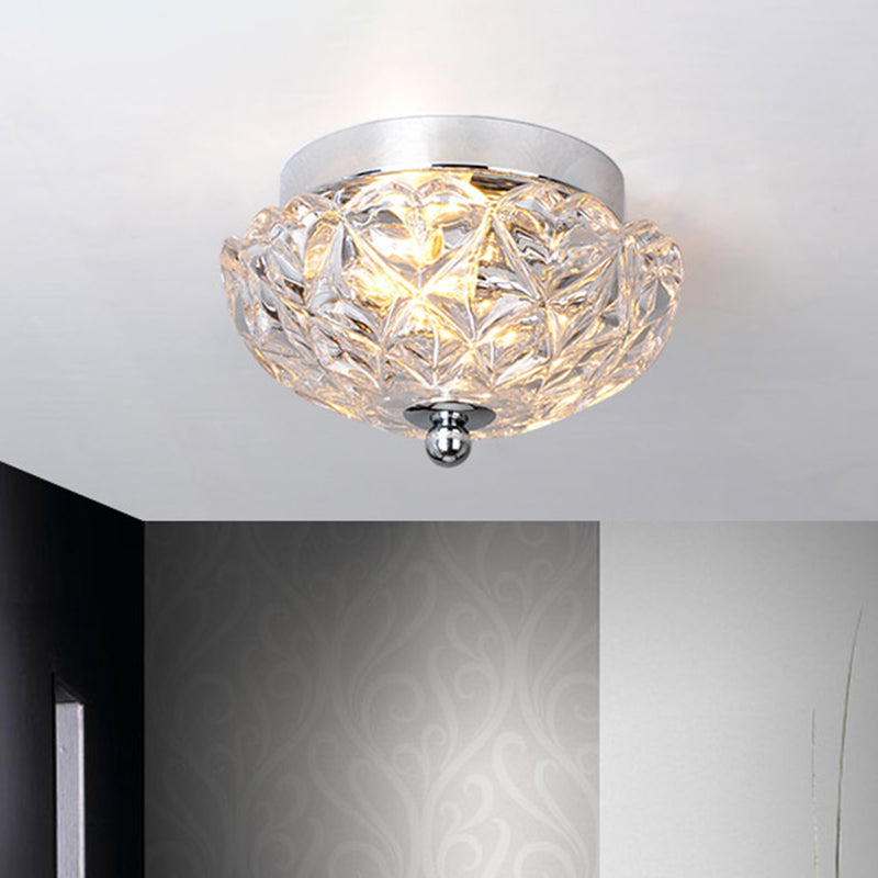 Lattice Crystal Scalloped Mini Flushmount Simple 2-Head Loft House Flush Mounted Ceiling Light in Chrome