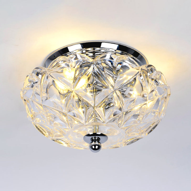 Lattice Crystal Scalloped Mini Flushmount Simple 2-Head Loft House Flush Mounted Ceiling Light in Chrome