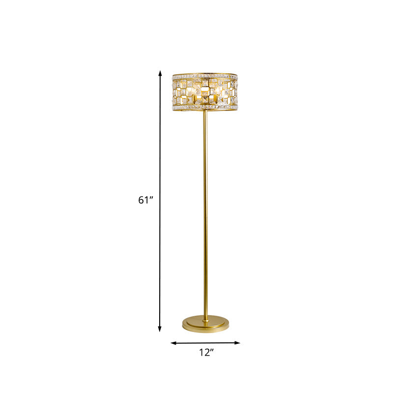 Gold Drum Cutouts Floor Light Traditional Crystal Single Lounge Standing Floor Lamp