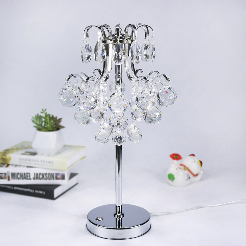 Crystal Orb LED Table Light Modern Chrome Finish Curvy Living Room Nightstand Lamp