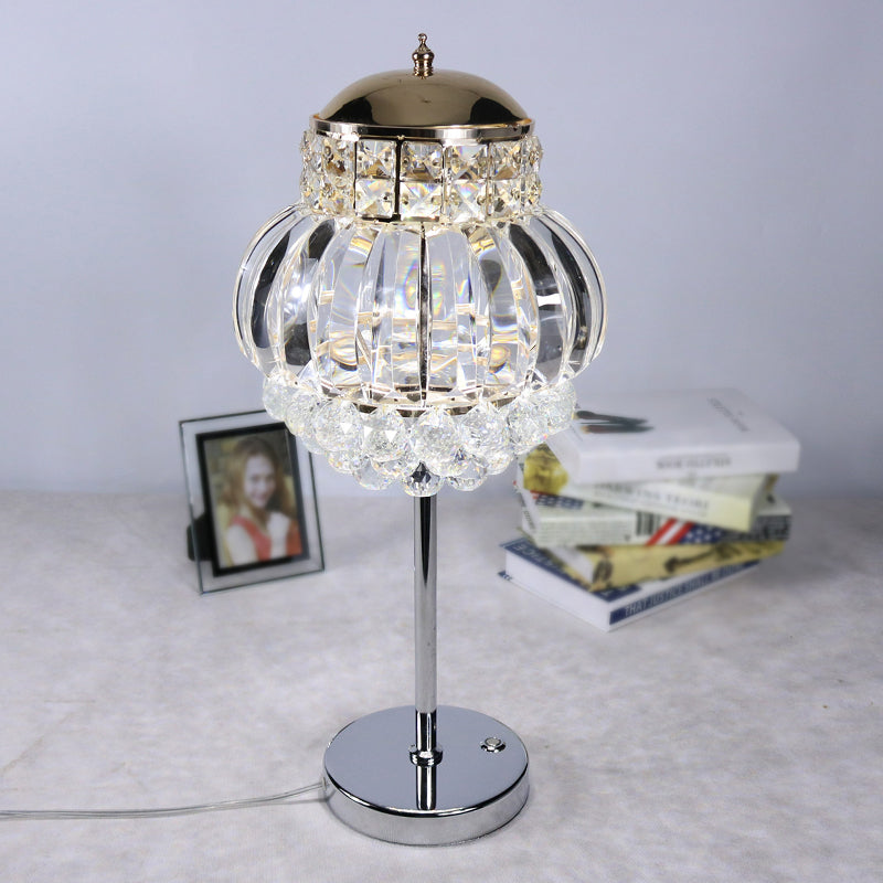 Chrome LED Night Night Modern Style Clear/Champagne Crystal Globe Table Lamp with Dimmer Knob