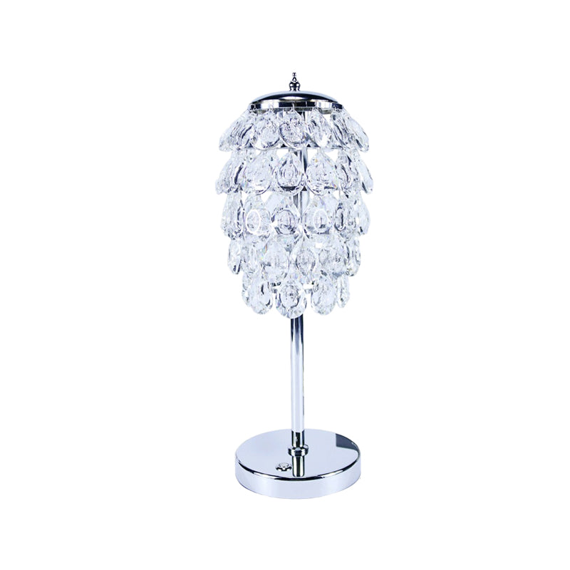 Pipe Cone LED Nightstand Light Modern Clear/Champagne Crystal Table Lighting with Chrome Rod Stem