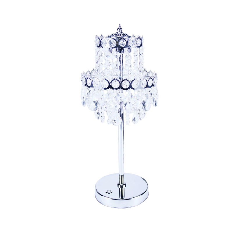 Integrated LED Table Light Vintage Bedroom Night Lamp with 2-Layer Crystal Fringe Shade in Clear