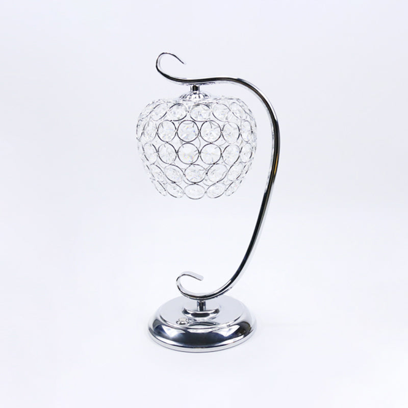 Clear Crystal Domed Night Light Traditional Living Room LED Table Lamp with Swirl Arm