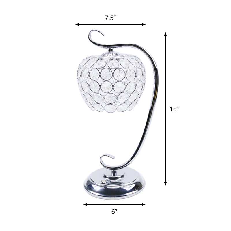 Clear Crystal Domed Night Light Traditional Living Room LED Table Lamp with Swirl Arm