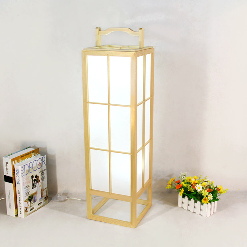 Beige Food-Box Floor Stand Light Japanese Style Single Wood Floor Lamp for Living Room