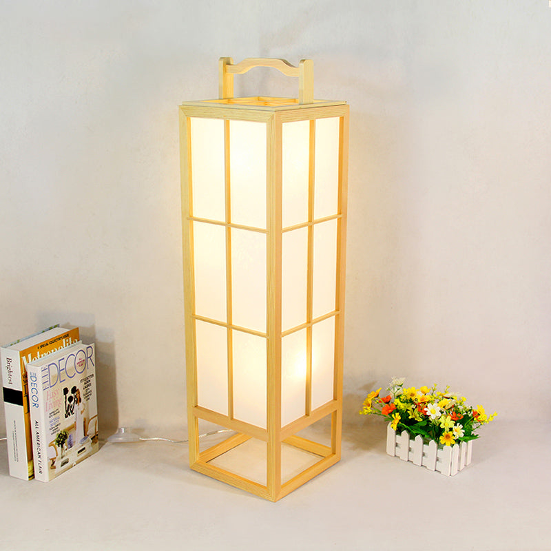 Beige Food-Box Floor Stand Light Japanese Style Single Wood Floor Lamp for Living Room