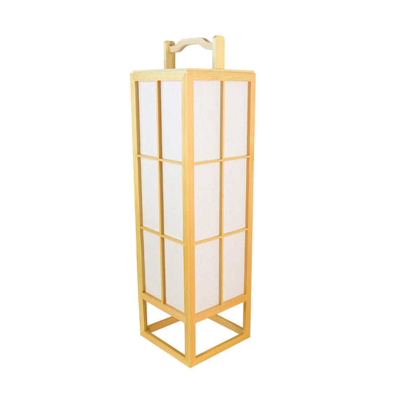 Beige Food-Box Floor Stand Light Japanese Style Single Wood Floor Lamp for Living Room