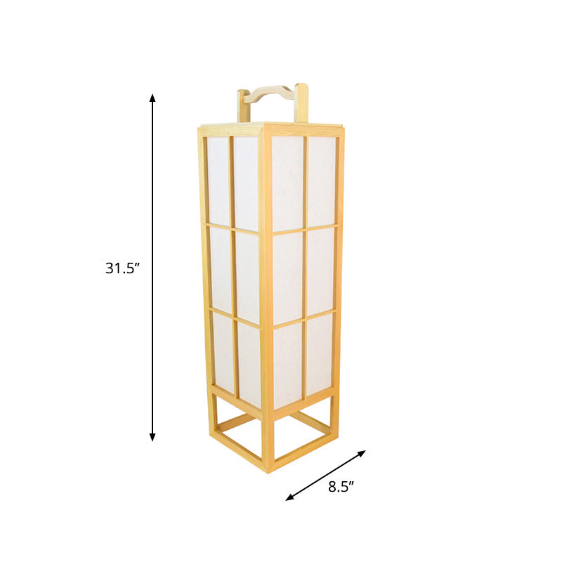 Beige Food-Box Floor Stand Light Japanese Style Single Wood Floor Lamp for Living Room