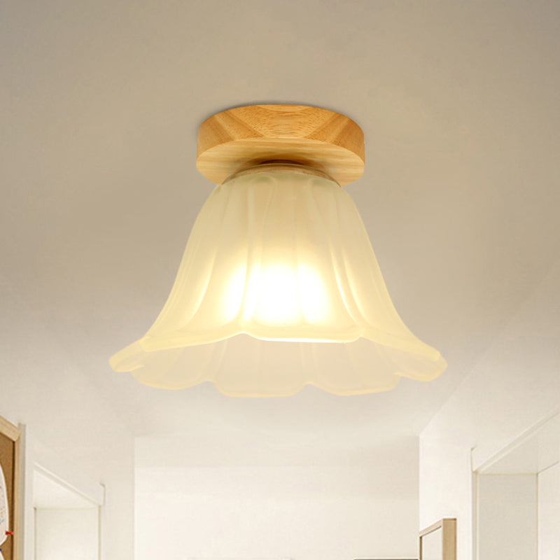 Corridoio a 1 tetto a filo lampada modernismo modernismo a filo in legno con tonalità di vetro bianco fiore