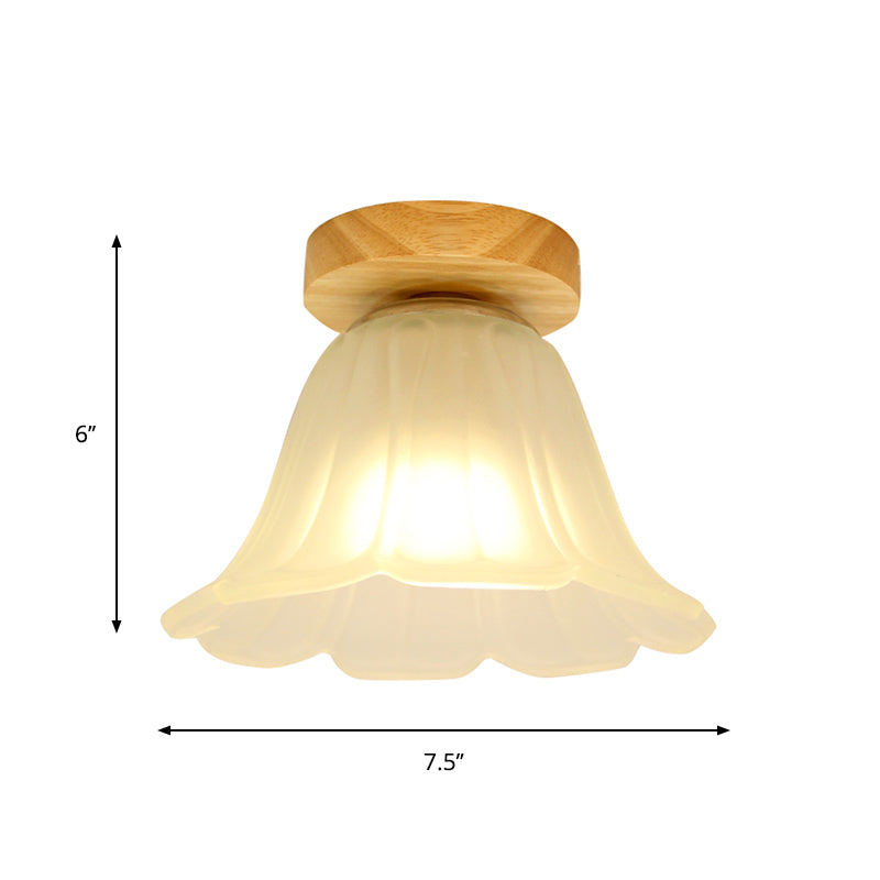 Corridoio a 1 tetto a filo lampada modernismo modernismo a filo in legno con tonalità di vetro bianco fiore