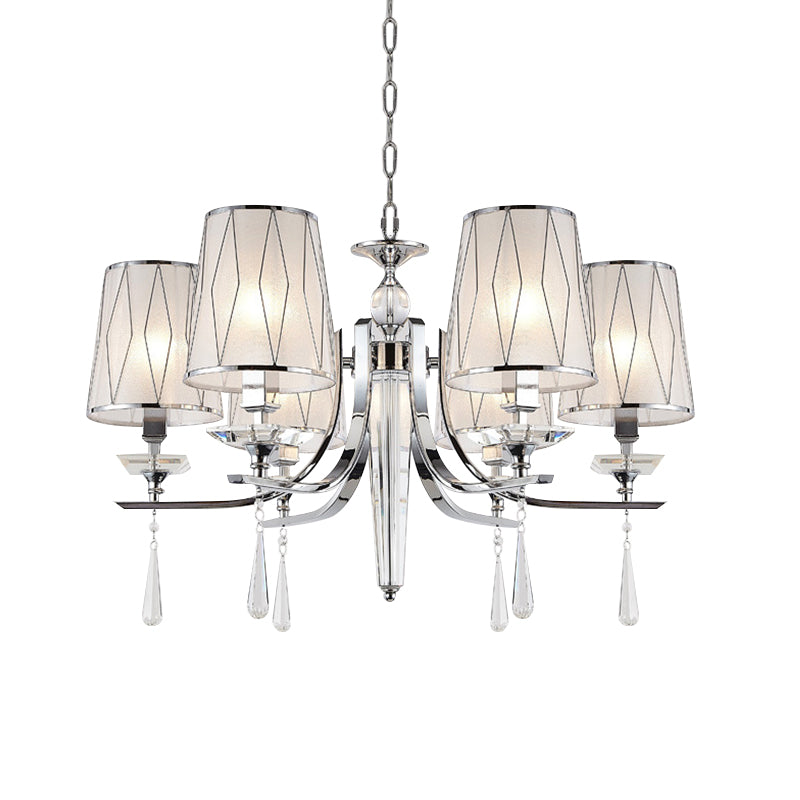 Fabric Chrome Hanging Chandelier Cone 6 Lights Contemporary Pendant Light with Crystal Draping