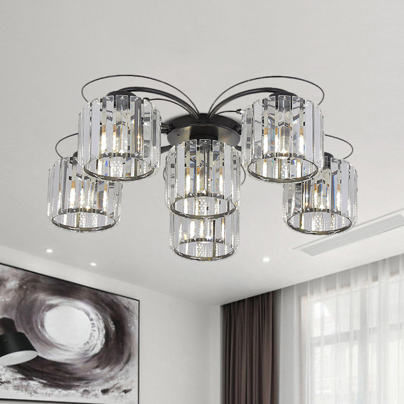 Modernist Column Flush Mount Light 4/6 Bulbs Clear Crystal Block Flushmount Lighting for Bedroom