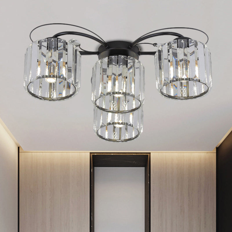 Modernist Column Flush Mount Light 4/6 Bulbs Clear Crystal Block Flushmount Lighting for Bedroom