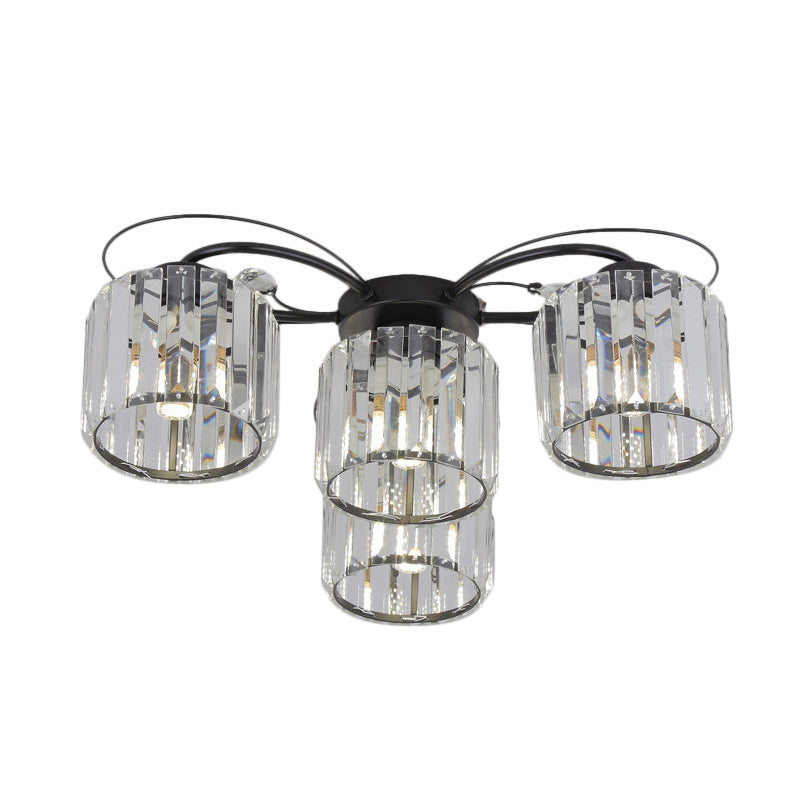 Modernist Column Flush Mount Light 4/6 Bulbs Clear Crystal Block Flushmount Lighting for Bedroom