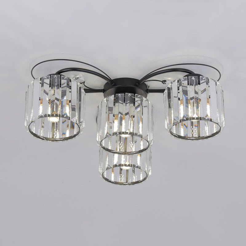 Colonne moderniste à chasse d'eau Lumière 4/6 Bulbes Clear Crystal Block Flushmount Éclairage pour la chambre