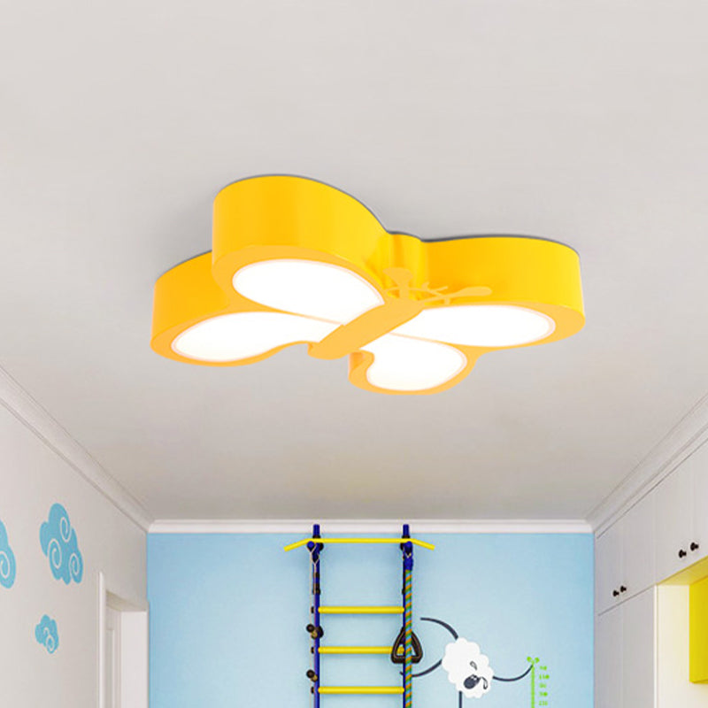 White/Yellow Butterfly Flush Light Macaron Acrylic LED Ceiling Flush Mount for Kindergarten