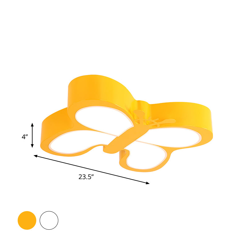 White/Yellow Butterfly Flush Light Macaron Acrylic LED Ceiling Flush Mount for Kindergarten