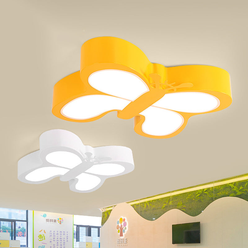 White/Yellow Butterfly Flush Light Macaron Acrylic LED Ceiling Flush Mount for Kindergarten