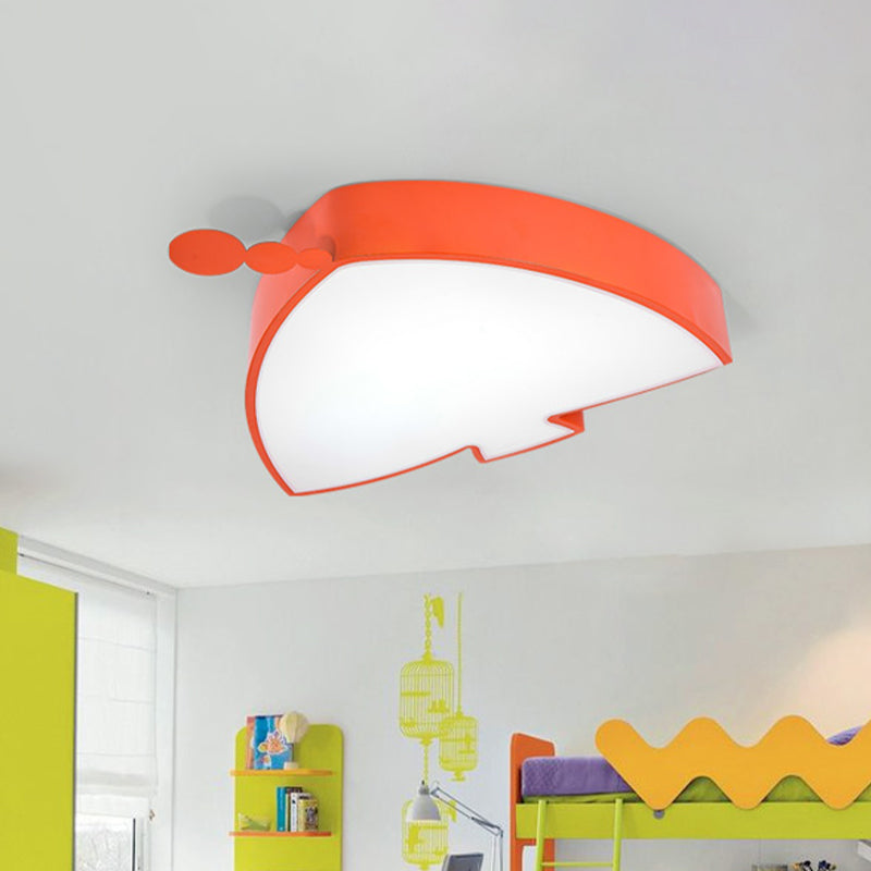 Triangle Fish Kids Play Room Flushmount Iron LED Cartoon Ceiling Flush Mount Light Fixture in Orange