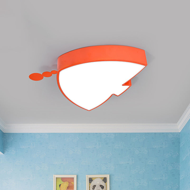 Triangle Fish Kids Play Room Flushmount Iron LED Cartoon Ceiling Flush Mount Light Fixture in Orange