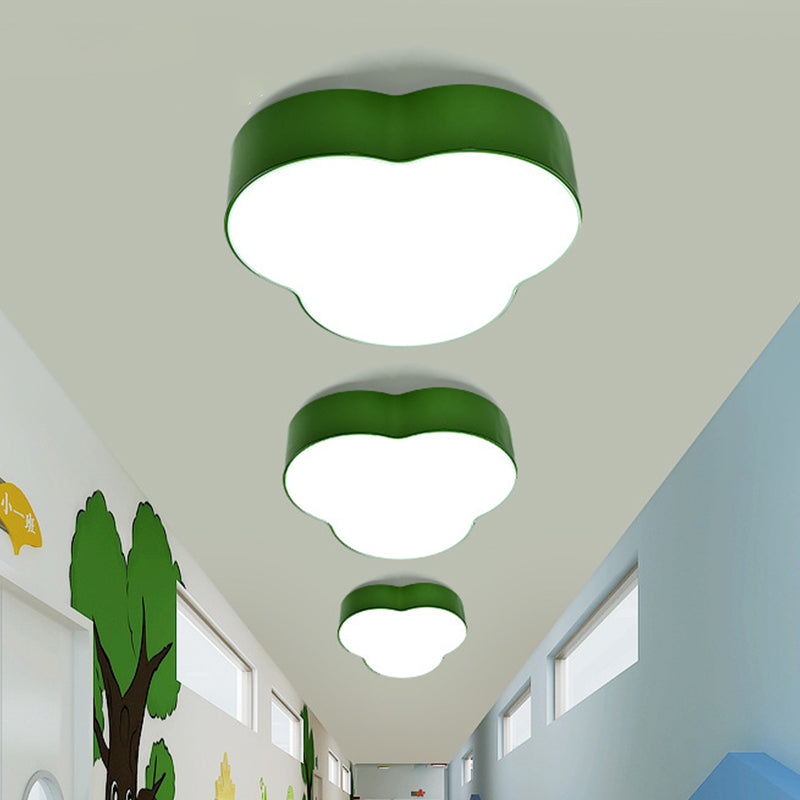 Petals Flush Mount Lamp Cartoon Acrylic White/Green LED Ceiling Light for Nursery School