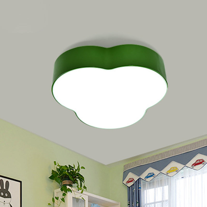 Petals Flush Mount Lamp Cartoon Acrylic White/Green LED Ceiling Light for Nursery School