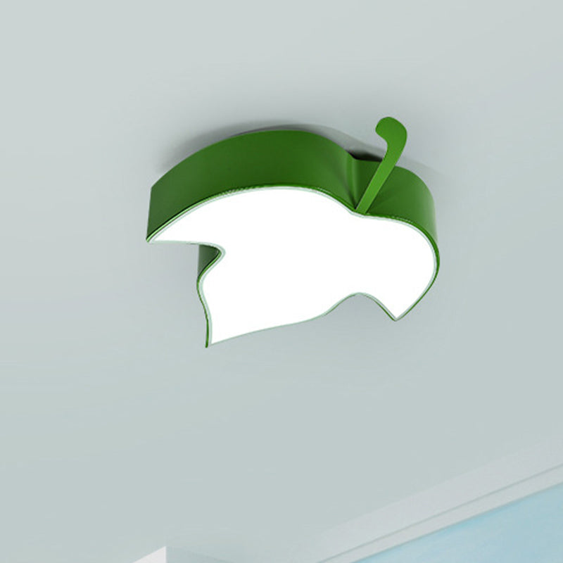 Kids Maple Leaf LED Ceiling Flush Acrylic Creche Flush Mount Recessed Lighting in Yellow/Green