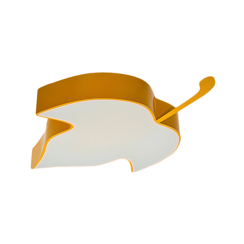 Kids Maple Leaf LED Ceiling Flush Acrylic Creche Flush Mount Recessed Lighting in Yellow/Green