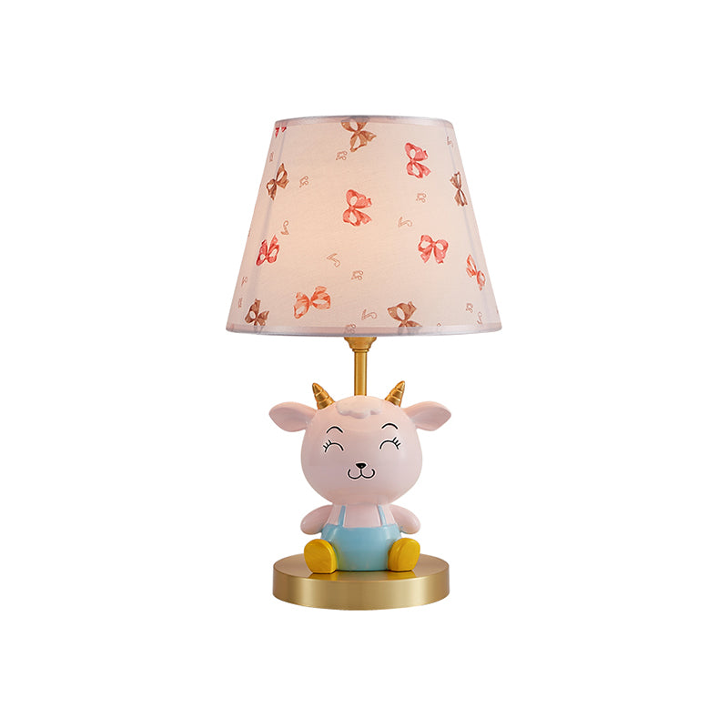 Cheerful Sheep Table Lighting Cartoon Resin 1-Head Kid Bedside Night Lamp with Print Shade in Pink and Blue