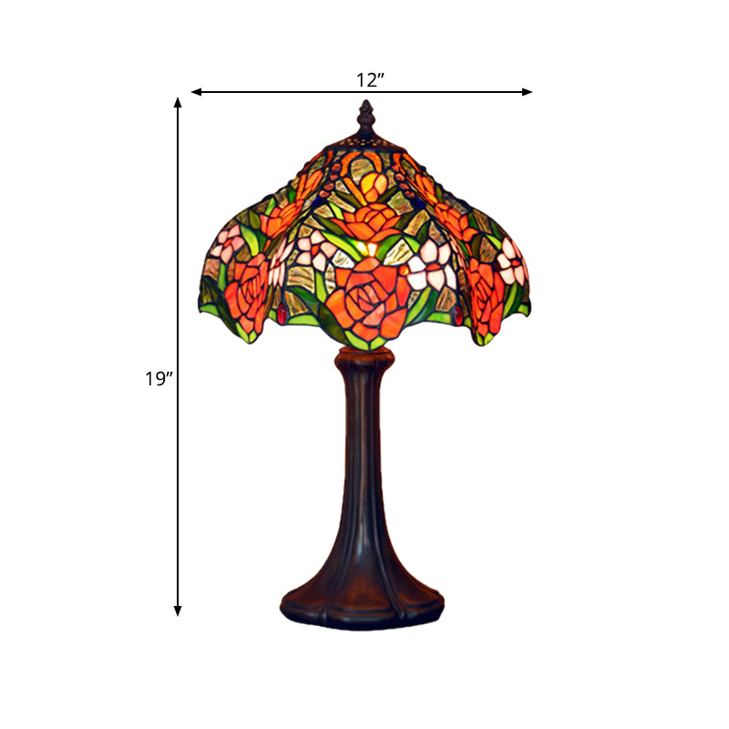 Ridged Shade Night Light Tiffany Stained Rose Patterned Glass Single Coffee Table Lamp