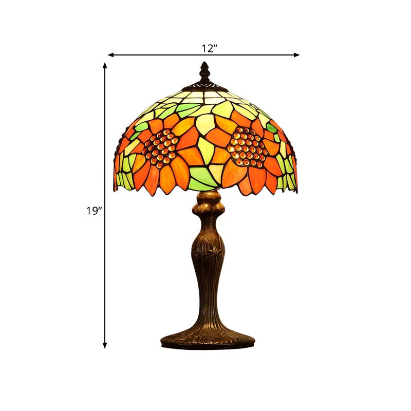 1-Light Sunflower Nightstand Light Tiffany Dark Brown Stained Art Glass Table Lamp