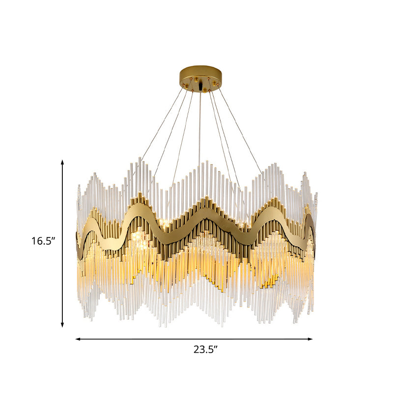 Ruffle Edge Crystal Chandelier Postmodern 8-Head Living Room Suspension Light in Brass