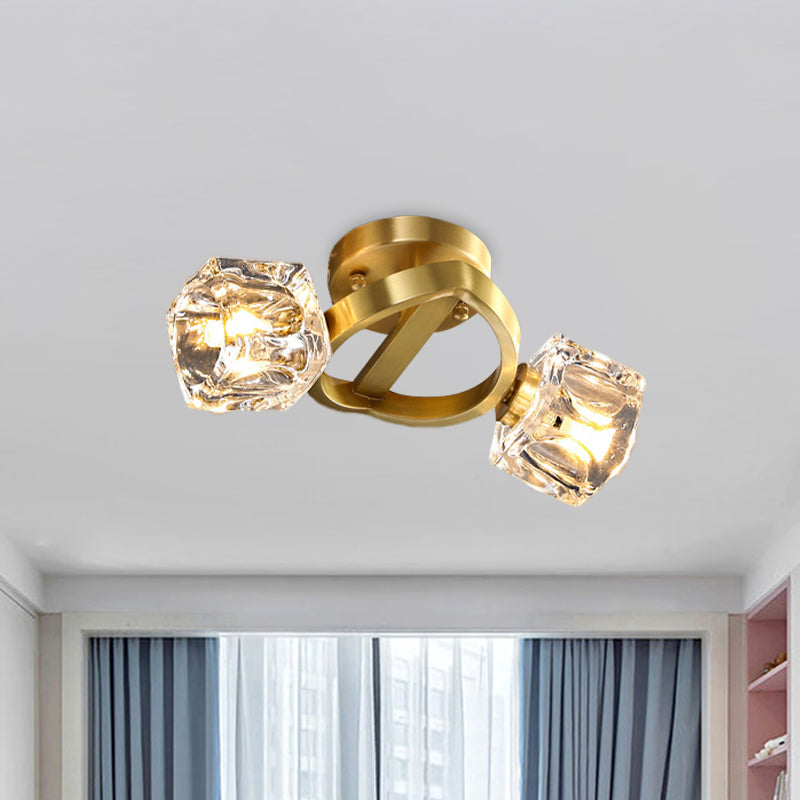 2 luci semifulto Monte Minimalismo Crystal Crystal Block Aitura della lampada a soffitto in ottone