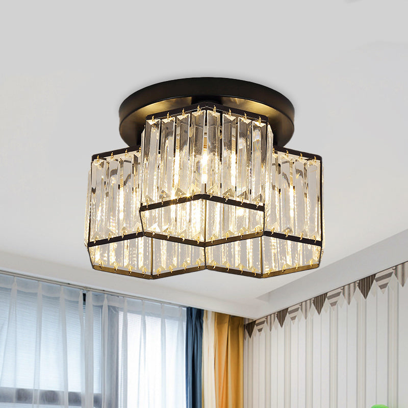 Black 3/7 Heads Ceiling Lighting Simple Clear Crystal Hexagonal Flush Mount Light Fixture for Bedroom