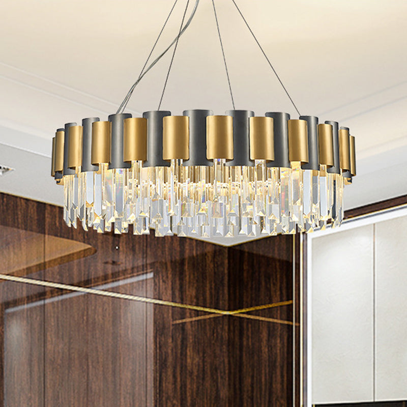 Chandelier ronde Chandelier Postmoderne Crystal Crystal 8 Bulbes Black and Gold Pendant