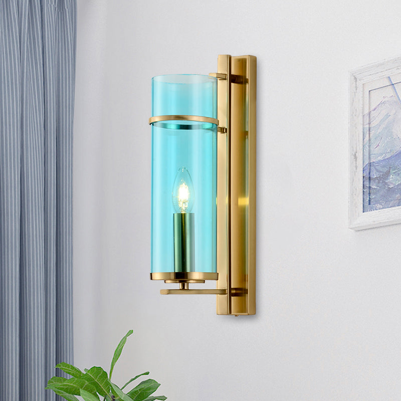 1 bulbo de la habitación de la luz lámpara de pared de latón modernista con cognac tubular/agua azul de vidrio