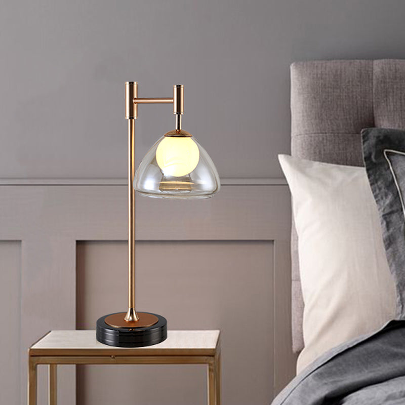 Brass Conic Night Table Light Modernist Smoke Gray/Cognac Glass LED Nightstand Lamp for Bedside