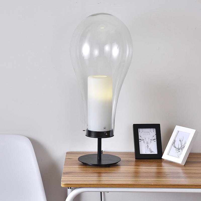 Bulb-Shape Small Desk Light Simple Style Clear Glass Single Black Table Lamp for Bedroom