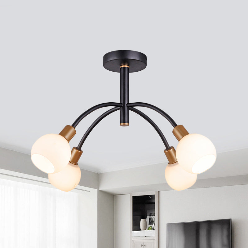 Modo Opal Glass Semi Flush Lighting minimalisme 4/6 Bulbes Black Flush Plafond Lampe à bras arcé