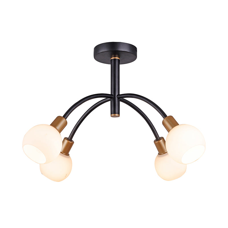 Modo Opal Glass Semi Flush Lighting Minimalisme 4/6 bollen Zwart spoelplafondlamp met Arced Arm