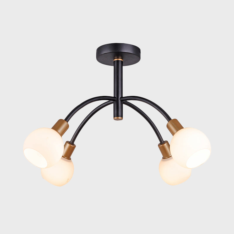 Modo Opal Glass Semi Flush Lighting Minimalisme 4/6 bollen Zwart spoelplafondlamp met Arced Arm