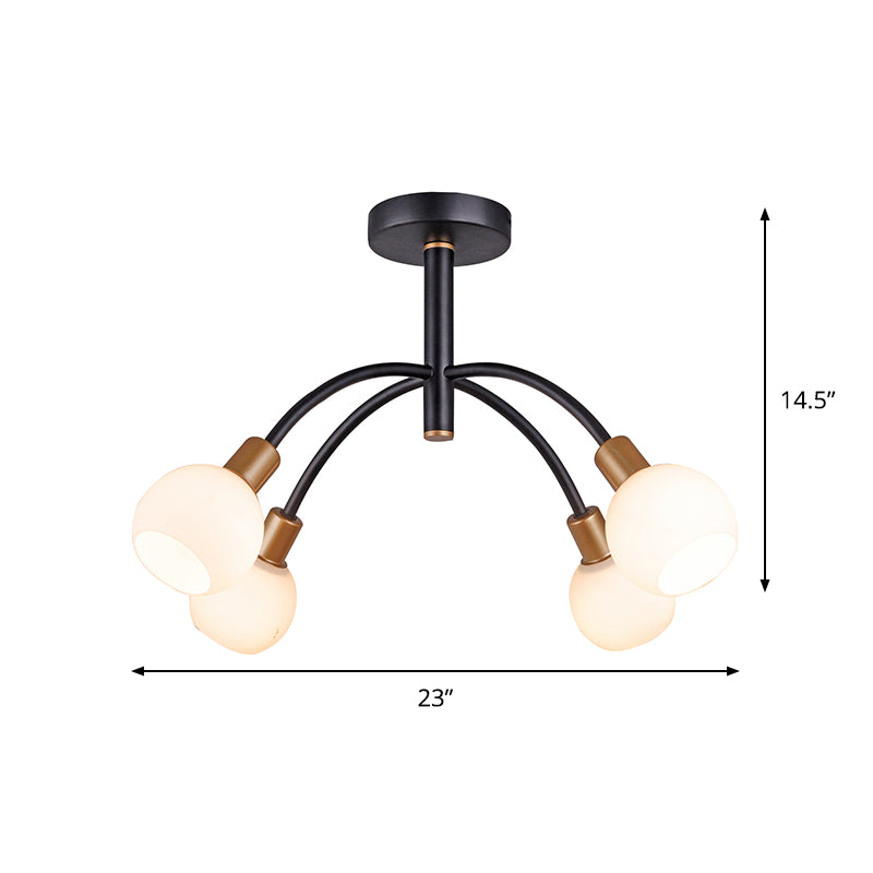 Modo Opal Glass Semi Flush Lighting Minimalism 4/6 Bulbs Black Flush Ceiling Lamp with Arced Arm