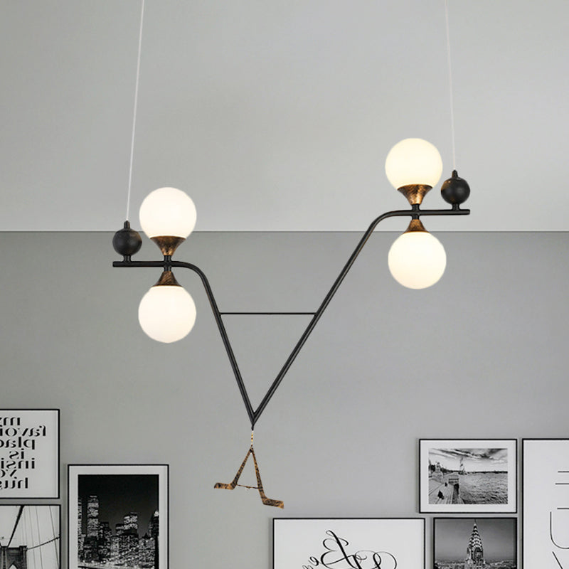 Black A/V-Letter Shaped Ceiling Chandelier Modernist 4 Heads Iron LED Hanging Pendant Light