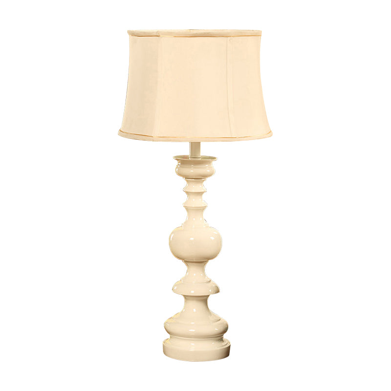 Fabric White Nightstand Light Drum Shade 1 Light Traditional Style Night Lamp with Baluster Base